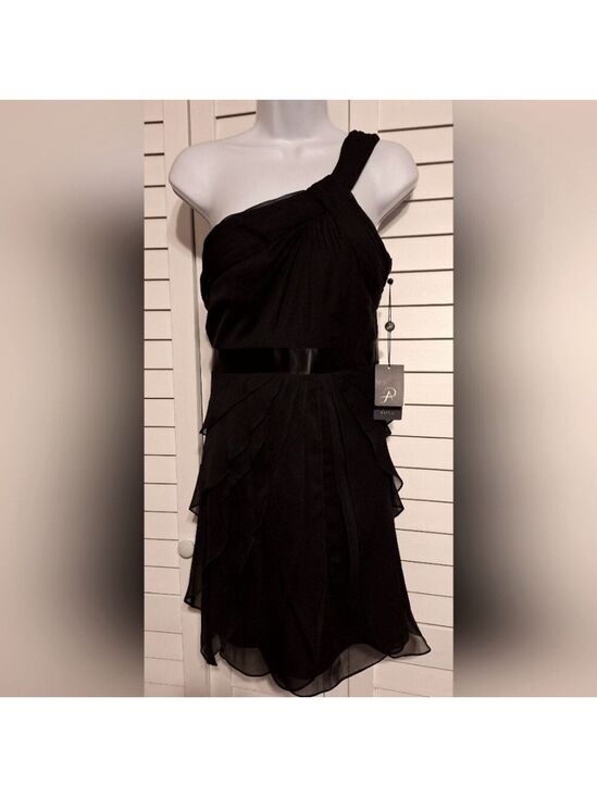 Adrianna Papell Dresses & Skirts - Adrianna Papell black draped one shoulder flutter dress Sz XS ptp 14" ruffle NWT